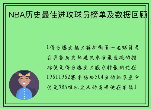 NBA历史最佳进攻球员榜单及数据回顾